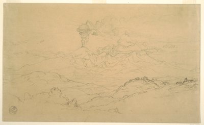 Teckning, Rök stiger upp från vulkanen Cotopaxi, Ecuador, 1857 av Frederic Edwin Church