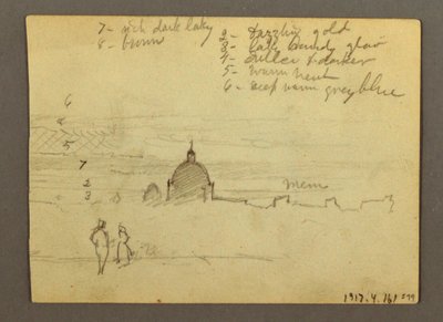 Teckning, Peterskyrkan och Vatikanstaten (sett från norr), Rom, Italien, januari 1869 av Frederic Edwin Church