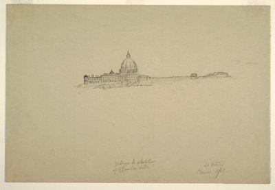 Teckning, S:t Peters och Vatikanpalatset från nordost, 18 mars 1869 av Frederic Edwin Church