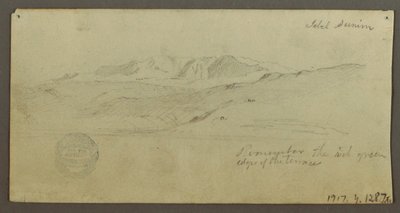 Teckning, Stately Home, Figur ridande på kamel, Arkitekturstudier, Palmträd, möjligen 1868 av Frederic Edwin Church