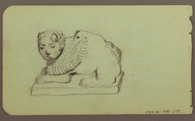 Teckning, Lejonstaty, Skiff; Verso: Lejonstaty, december 1883 av Frederic Edwin Church