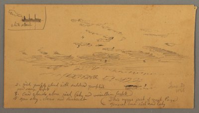 Teckning, Ångbåt, himmelsstudie, 30 juni 1866 av Frederic Edwin Church