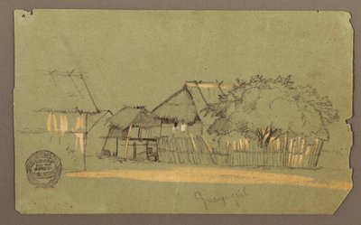 Ritning, Gata med hus, Guayaquil, Ecuador, maj 1857 av Frederic Edwin Church