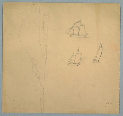 Teckning, Studier av landskap och skepp, 1850-51 av Frederic Edwin Church