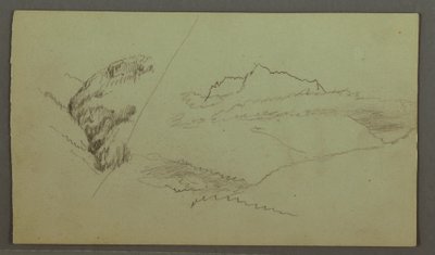 Teckning, Topp som reser sig över molnen, smal dal, möjligen 1868 av Frederic Edwin Church