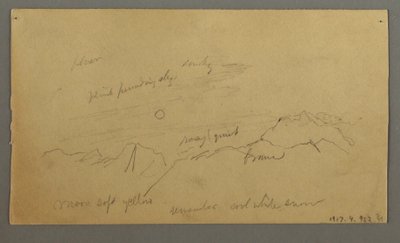 Teckning, Topp med stora moln, möjligen 1868 av Frederic Edwin Church