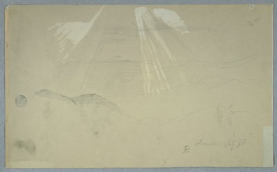 Teckning, solstrålar som skiner från ovan, Jamaica, juli 1865 av Frederic Edwin Church