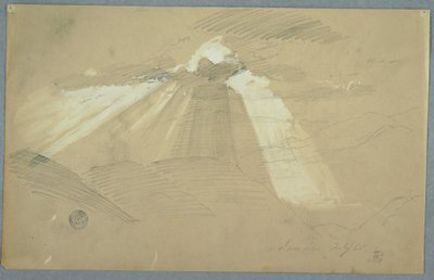 Teckning, solen skiner genom molnen, Jamaica, juli 1865 av Frederic Edwin Church