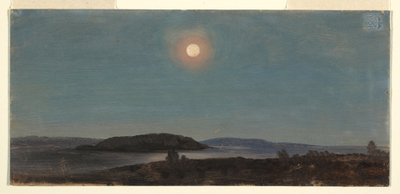 Teckning, Sol eller måne som går upp över Porcupine Islands, Bar Harbor, ca 1860 av Frederic Edwin Church