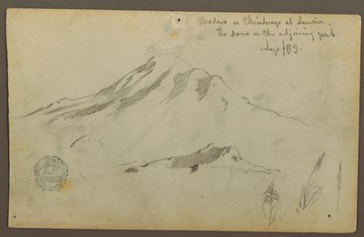 Teckning, Soluppgång på berget Chimborazo och tre detaljer av gräs, september 1853 av Frederic Edwin Church