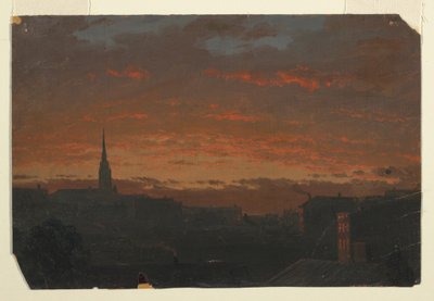 Teckning, Solnedgång vid Hudson, New York, ca 1860 av Frederic Edwin Church