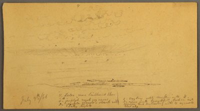 Teckning, Solnedgång över kullar, 9 juli 1866 av Frederic Edwin Church