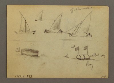 Teckning, Solnedgång över havet, ångbåt, möjligen 1868 av Frederic Edwin Church