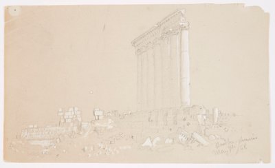 Teckning, Jupitertemplet vid soluppgången, Baalbek, 7 maj 1868 av Frederic Edwin Church