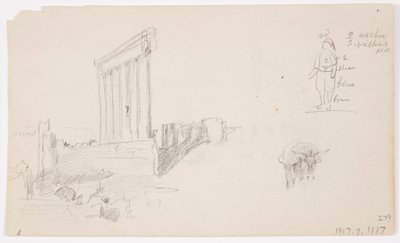 Teckning, Jupitertemplet vid soluppgången, Baalbek, 7 maj 1868 av Frederic Edwin Church
