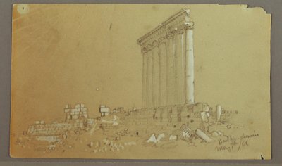 Teckning, Jupitertemplet vid soluppgången, Baalbek, 7 maj 1868 av Frederic Edwin Church
