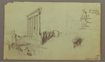 Teckning, Jupitertemplet vid soluppgången, Baalbek, 7 maj 1868 av Frederic Edwin Church