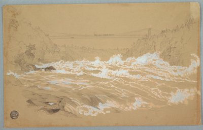 Ritning, The Gorge, Niagara, tittar mot hängbron av Frederic Edwin Church