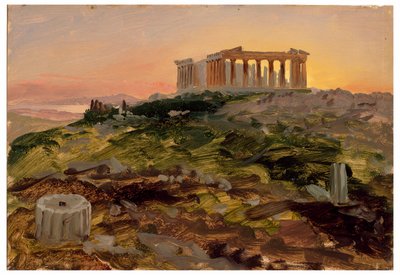 Teckning, Parthenon från sydost, april 1869 av Frederic Edwin Church