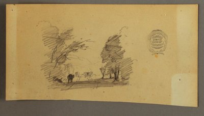 Teckning, Tre kor på en väg i skogen, ca 1845 av Frederic Edwin Church