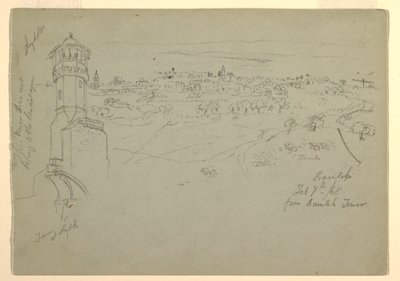 Ritning, Tornet vid Lydda och Ramleh sett från Ramleh Tower, Palestina [Ramleh, Israel], 7 och 10 februari 1868 av Frederic Edwin Church