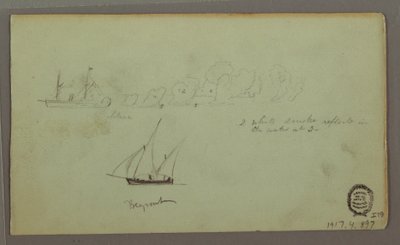 Teckning, Två studier av fiskare med spön och facklor, april 1868 av Frederic Edwin Church