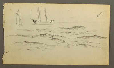 Teckning, Två segelbåtar, vågor, möjligen 1860 av Frederic Edwin Church