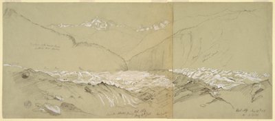 Teckning, Övre Aletschglaciären med Stora Fusshorn, 1868 av Frederic Edwin Church