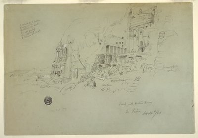 Ritning, Urngrav, Sidengrav och Korintisk grav, Petra, 26 februari 1868 av Frederic Edwin Church