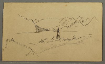Teckning, Dal, Kyrka, St. Gilgen Österrike, möjligen 1868 av Frederic Edwin Church