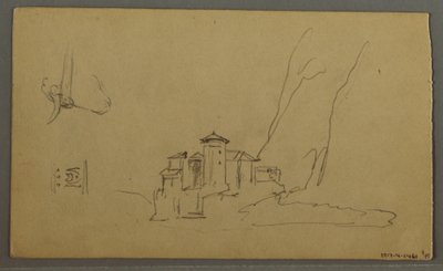 Teckning, Dal, Kyrka, St. Gilgen Österrike, möjligen 1868 av Frederic Edwin Church