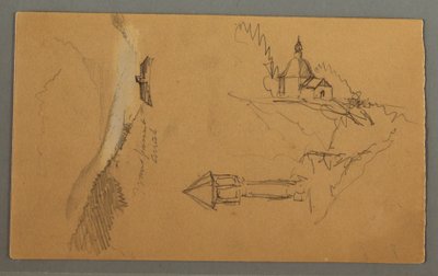 Ritning, Dal, Torn, Kyrka, möjligen 1868 av Frederic Edwin Church