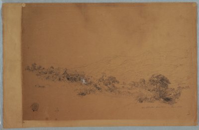 Ritning, Dalen med McAllisters sågverk, Colombia, juni 1853 av Frederic Edwin Church