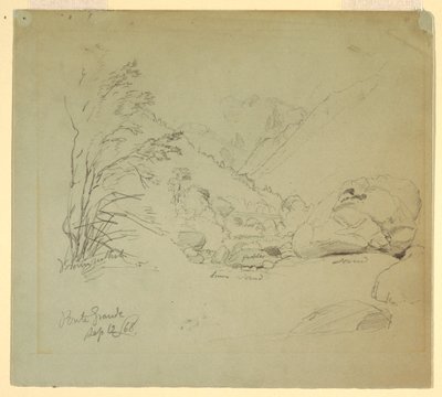 Ritning, Dal med bro nära Macugnaga, 12 september 1868 av Frederic Edwin Church