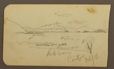 Teckning, Vy nära Lake Shore, Cuitzeo; Verso: vy nära Lake Ahore, Cuitzeo, februari 1885 av Frederic Edwin Church