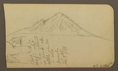 Teckning, Vy nära Lake Shore, Cuitzeo; Verso: vy nära Lake Ahore, Cuitzeo, februari 1885 av Frederic Edwin Church