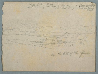 Teckning, Utsikt från San Juans kulle, troligen Colombia, 1853 av Frederic Edwin Church
