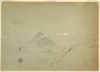Teckning, Vy över Sien i Rhônedalen, augusti 1868 av Frederic Edwin Church
