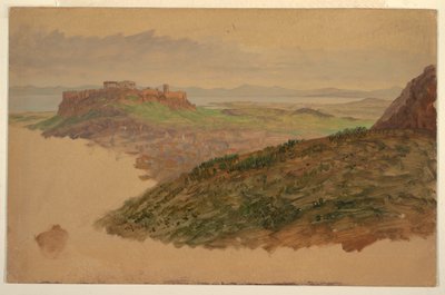 Teckning, Utsikt över Akropolis från Lykabettusberget, Aten, april 1869 av Frederic Edwin Church