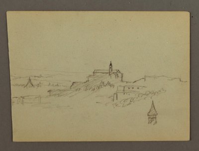 Teckning, Village on Hilltop, möjligen 1868-69 av Frederic Edwin Church