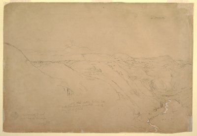 Teckning, Vulkanen Puresé och Rio de Vinagre, Purese, Colombia, augusti 1853 av Frederic Edwin Church