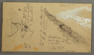 Teckning, Kvinnor tvättar sig vid ett tråg, Berg, 28 augusti 1868 av Frederic Edwin Church