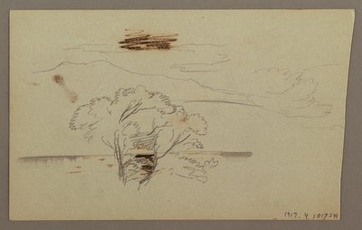 Teckning, Trädbevuxen sluttning, bergslandskap, 1863 av Frederic Edwin Church