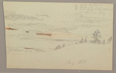 Teckning, Trädbevuxen sluttning, bergslandskap, 1863 av Frederic Edwin Church