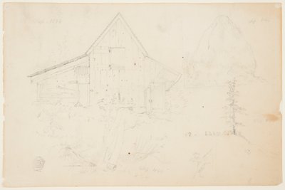 Skiss av en lada och höstack av Frederic Edwin Church