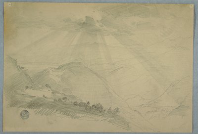 Solen spricker genom molnen över en bergsdal, Jamaica av Frederic Edwin Church