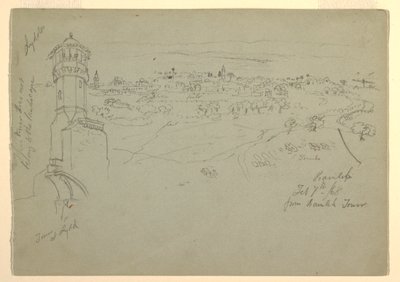 Utsikt över tornet i Lydda, Palestina [Ramleh, Israel] av Frederic Edwin Church