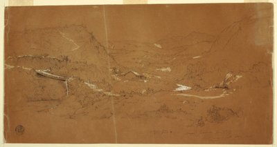 Dal med en bro och hus, nära Guaranda, Ecuador av Frederic Edwin Church