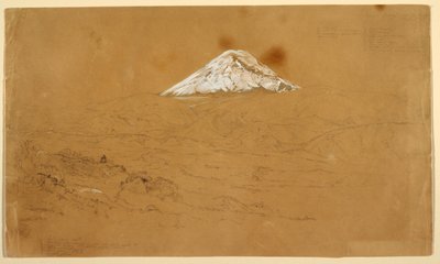 Vy över det snötäckta berget Chimborazo nära Guanojo och Guaranda, Ecuador av Frederic Edwin Church