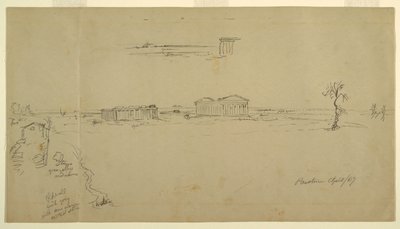 Utsikt över basilikan och templet Neptunus, Paestum, Italien av Frederic Edwin Church